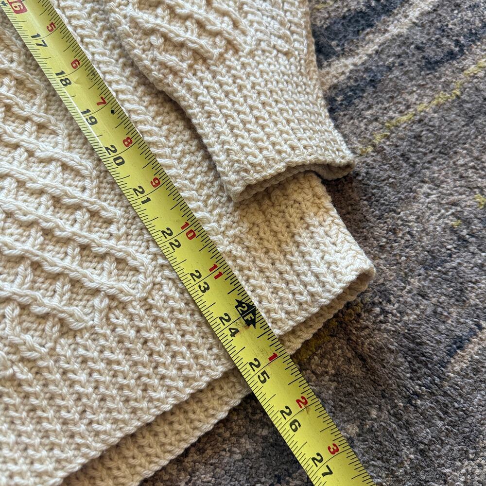 Vintage 80's Cardery Hand Knit Pure Wool Ireland Cream Knit Cardigan Sweater M - Picture 9 of 10
